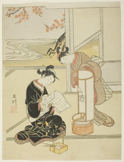 The Evening Glow of a Lamp (Andon no sekisho), fra serien "Eight Views of the Parlor (Zashiki hakkei)" av Suzuki Harunobu