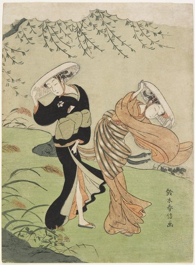 To kvinner i sterk vind, ca. 1767 av Suzuki Harunobu