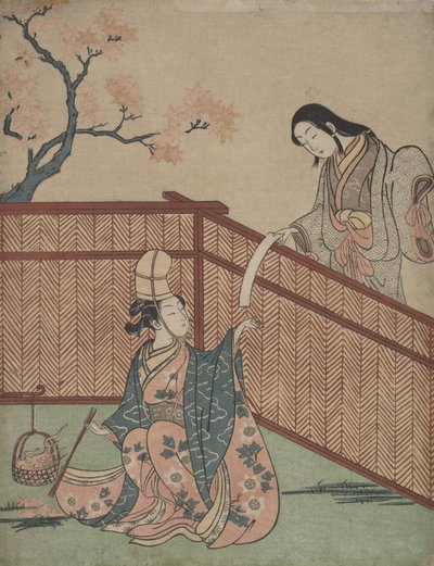 Warming the Sake av Maple Leaf Fire. av Suzuki Harunobu