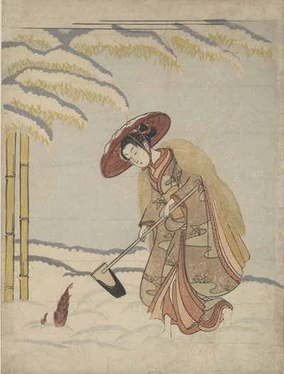 Woman Digging Bamboo Shoots in the Snow, eller parodi på Meng Zong Moso, fra Twenty-Fo..., ca. 1765. av Suzuki Harunobu