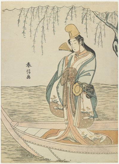 Kvinne i en Asazuma-båt i skikkelse av Shirabyo_shi, ca. 1767 av Suzuki Harunobu
