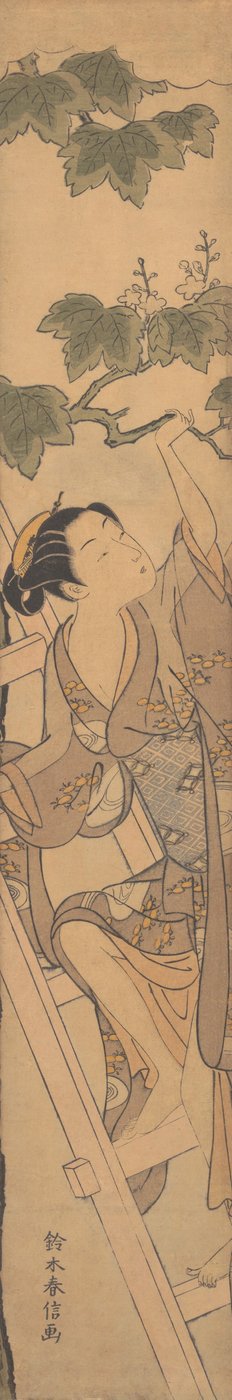 Ung kvinne som klatrer på en stige, ca. 1768., ca. 1768. av Suzuki Harunobu