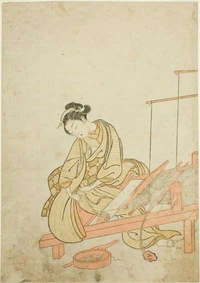 Ung kvinne ved en vevstol av Suzuki Harunobu