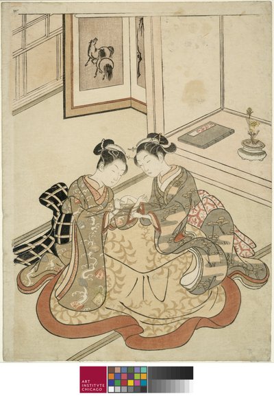 Unge kvinner som leker kattens vugge, ca. 1767-68 av Suzuki Harunobu
