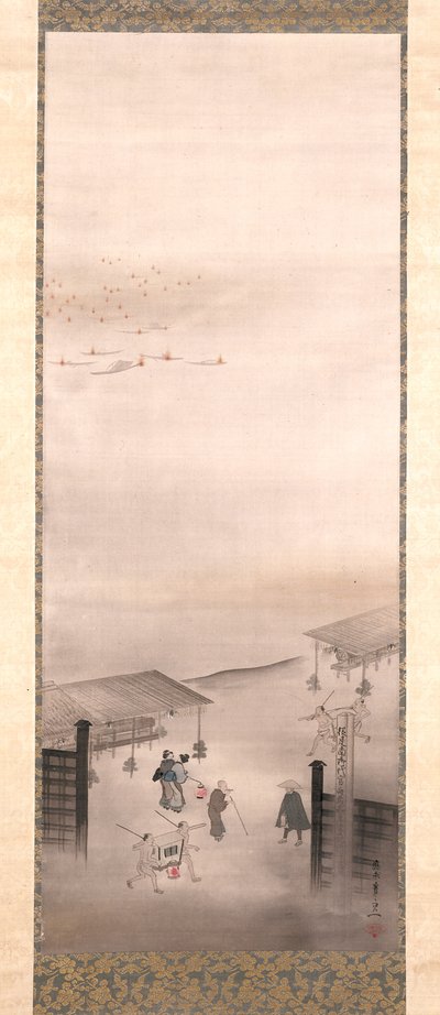 Yoshiwara And Shinagawa (blekk, farge og gull på silke) av Suzuki Kiitsu
