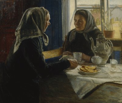 To kvinner drikker kaffe (olje på lerret) av Sven Jorgensen