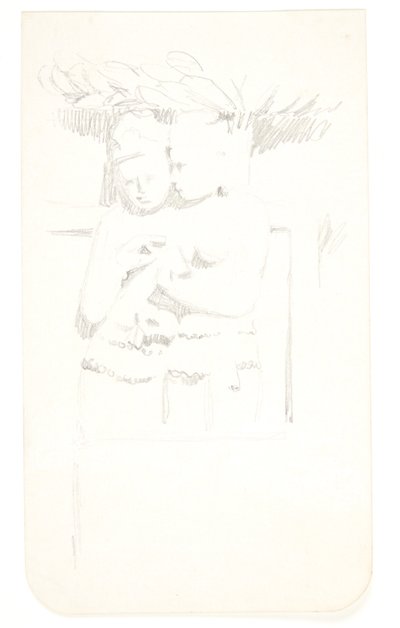 Gruppe med to figurer. Studieark etter relieffer i Borobudur, Java. av Svend Rathsack