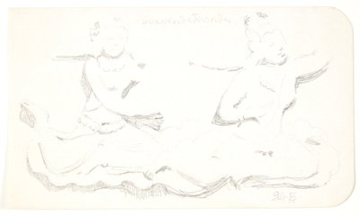 "Flytende kvinner". Studieark etter relieffer i Borobudur, Java. av Svend Rathsack