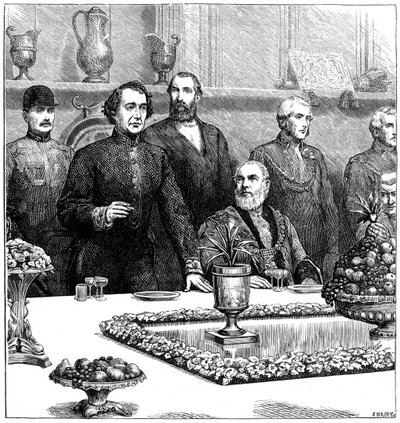 Lord Beaconsfield på en bankett i Guildhall, sent på 1800-tallet, 1900 av Swain