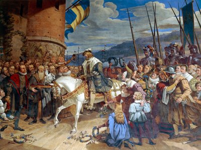 Gustav I Eriksson Vasa, konge av Sverige, ønsket triumferende velkommen i Uppsala av Swedish School