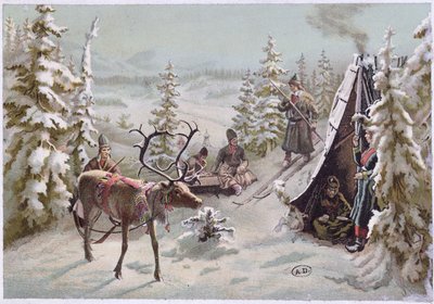 Nord-Sverige: høsttrekk i Lappland rundt Luleå, slutten av 1800-tallet (farget lito) av Swedish School