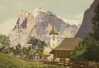 Berner Oberland: Grindelwald med kirke (farget bilde) av Swiss Photographer