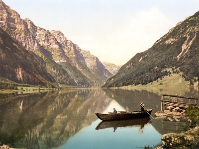 Klöntalersee, Glarus, Sveits, pub. ca. 1900 av Swiss Photographer