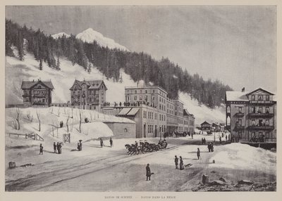 Davos im Schnee, Davos in the Snow (litho) av Swiss School