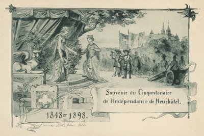 Femti års jubileum for at Neuchatel erklærte seg som en republikk i Det sveitsiske konføderasjonen i 1848 (litho) av Swiss School