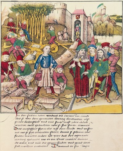 Stiftelsen av byen Bern i 1191 miniatyr fra Spiezer Bilderchronik, Sveits av Swiss School