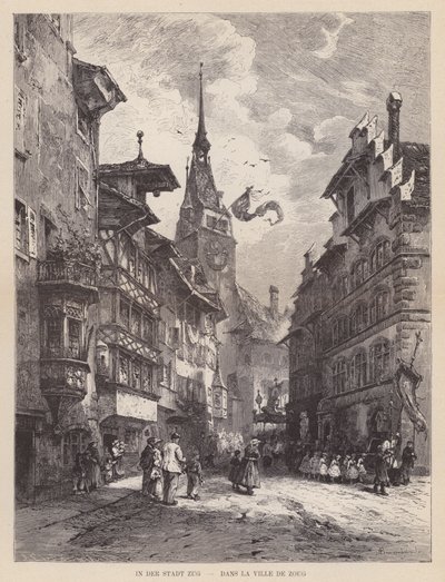 I byen Zug, Dans la Ville de Zoug (gravering) av Swiss School
