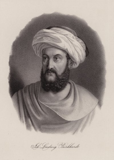 Johann Ludwig Burckhardt , sveitsisk reisende og geograf (gravering) av Swiss School