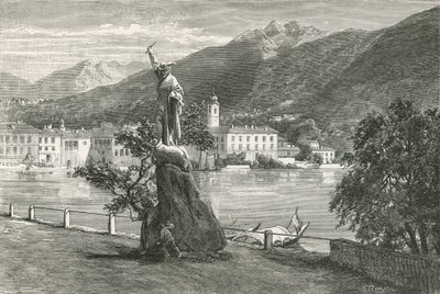 Lugano, med statuen av Tell av Vela av Swiss School