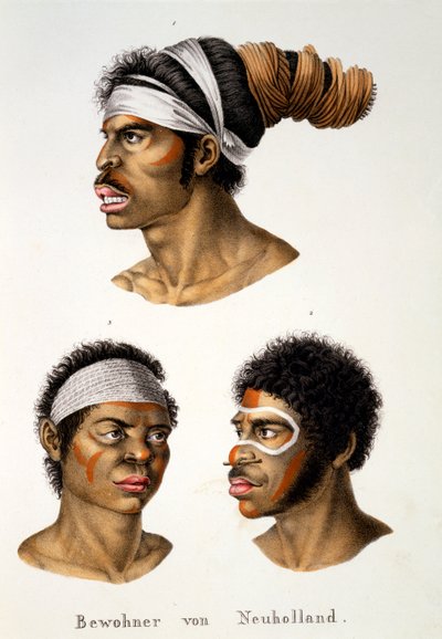 Innfødte i New Holland (Australia), fra etnologisk studie av forskjellige rasetyper fra forskjellige kontinenter, av C.I. Brodtmann, 1824 av Swiss School