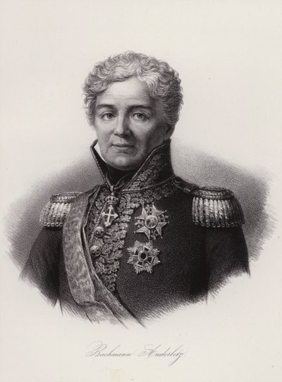 Niklaus Franz von Bachmann , sveitsisk general som kjempet i Napoleonskrigene (gravering) av Swiss School