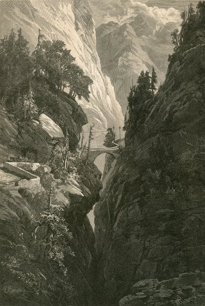 Scene på Via Mala, på veien fra Coire til Splugen av Swiss School