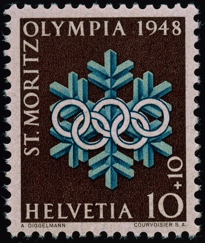 Frimerke til minne om vinter-OL i 1948 av Swiss School