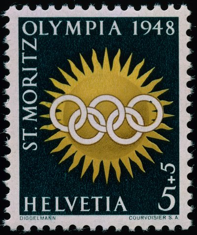 Frimerke til minne om vinter-OL i 1948 av Swiss School
