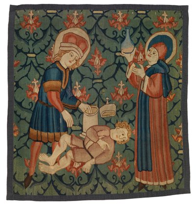 Tapetfragment som viser St Cosmas og St Damian av Swiss School