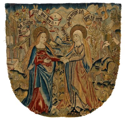 Tapetpanel som viser visitasjonen, ca. 1500 (ull, silke, metall og gull) av Swiss School