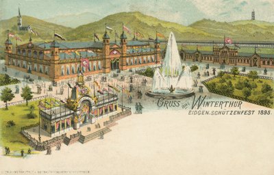 Skytefestivalen i 1895 i Winterthur, Sveits (farge litho) av Swiss School