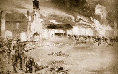 Franskmenn beseiret den tyske keisergarden i en landsby som skiftet hender fire ganger, 1914-19 av Sydney Adamson