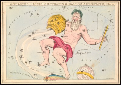Vannmannen, Fiskene Australis og Ballon Aerostatique, ca. 1825 (kort, papir, silkepapir) av Sydney Hall