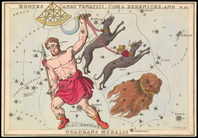 Bootes Canes Venatici, Coma Berenices og Quadrans Muralis, ca. 1825 (kort, papir, vev) av Sydney Hall