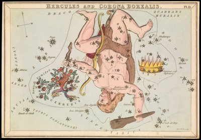 Herkules og Corona Borealis, ca. 1825 (kort, papir, silkepapir) av Sydney Hall