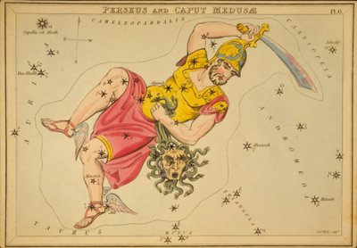 Perseus og Caput Medusa, illustrasjon fra 'Uranias speil' av Sydney Hall