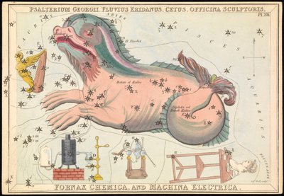 Psalterium Georgii, Fluvius Eridanus, Cetus, Officina Sculptories, Fornax Chemica og Machina Electrica, ca. 1825 (kort, papir, vev) av Sydney Hall