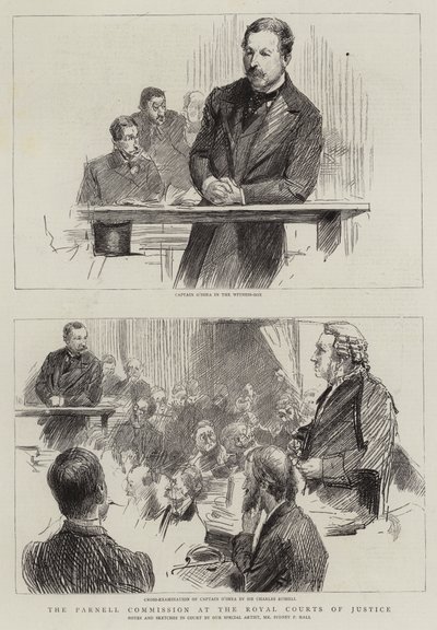 Parnell-kommisjonen ved Royal Courts of Justice (gravering) av Sydney Prior (after) Hall