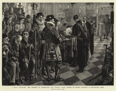 A Royal Almsgiving, seremonien for utdeling av Hennes Majestets kongelige skjærtorsdag i Westminster Abbey av Sydney Prior Hall