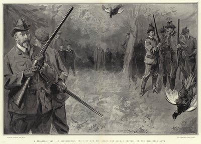 En skytefest på Sandringham, kongen og hans gjester, den tyske keiseren, i Horseshoe Drive av Sydney Prior Hall
