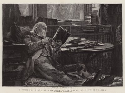 Et fredens tempel, Mr Gladstone i biblioteket på Hawarden Castle av Sydney Prior Hall