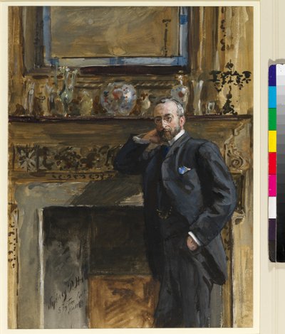 Gentleman i et interiør ved 5 Fig Tree Court, 1890 av Sydney Prior Hall