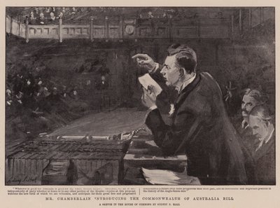 Mr Chamberlain introduserer Commonwealth of Australia Bill av Sydney Prior Hall
