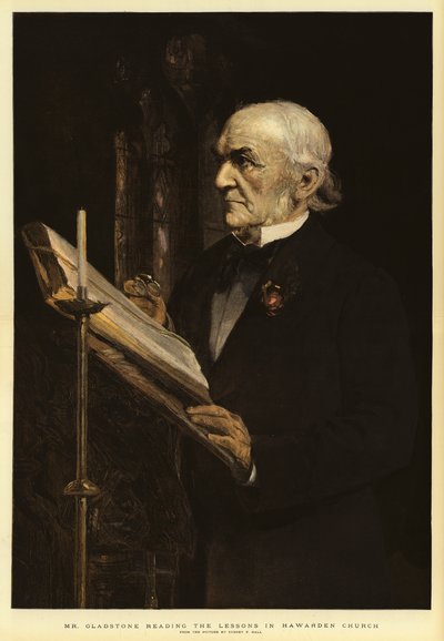 Mr Gladstone leser leksjonene i Hawarden Church av Sydney Prior Hall