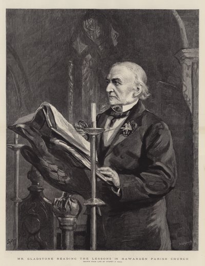 Mr Gladstone leser leksjonene i Hawarden Parish Church av Sydney Prior Hall
