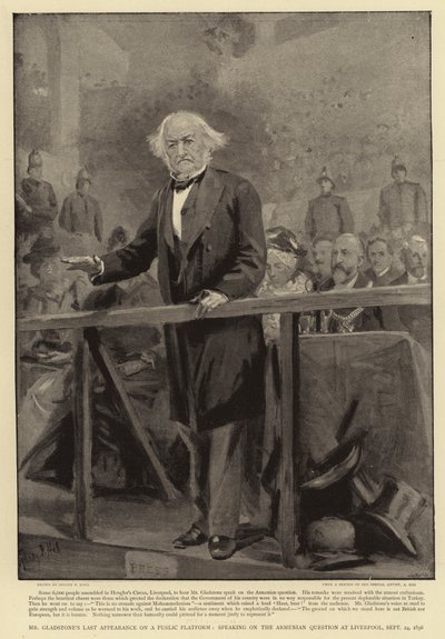 Mr Gladstones siste opptreden på en offentlig plattform, taler om det armenske spørsmålet i Liverpool, 24. september 1896 av Sydney Prior Hall