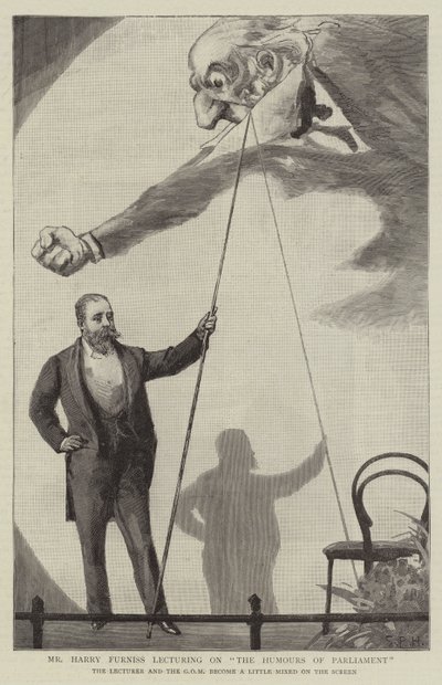 Harry Furniss foreleser om The Humors of Parliament av Sydney Prior Hall