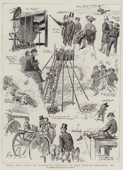 Naval Sham Fight i Portsmouth arrangert av Lord Charles Beresford, MP av Sydney Prior Hall