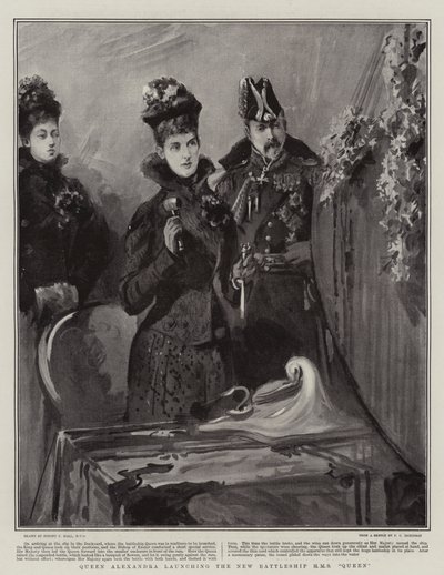 Dronning Alexandra lanserer det nye slagskipet H M S Queen av Sydney Prior Hall