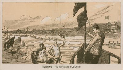 Minner om et Oxford og Cambridge Boat Race: Heising av vinnerfargene av Sydney Prior Hall